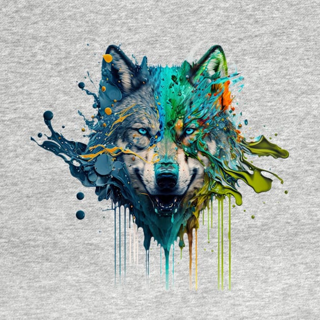 Wolf Splash Art: Colorful Fantasy Painting #1 by AntielARt